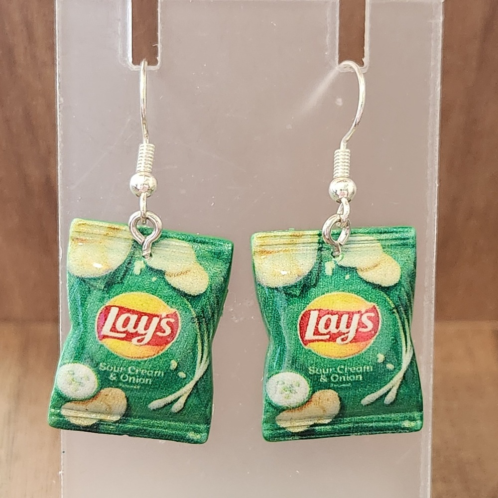 Handmade Sour Cream & Onion Chip Dangle Drop Earrings Fun‎ Novelty Food NWOT